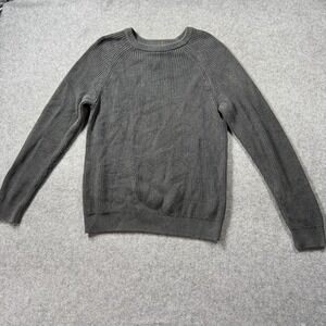 Old Navy Rib-Knit Crew-Neck Sweater Large Grey 100% Cotton Raglan Sleeve